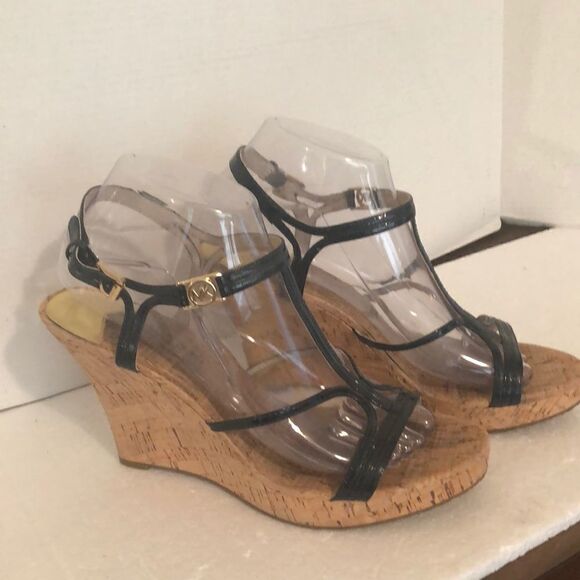 Michael Michael Kors Navy  Patent Strappy Wedge Platform Sandals Size 9.5. - Picture 1 of 6